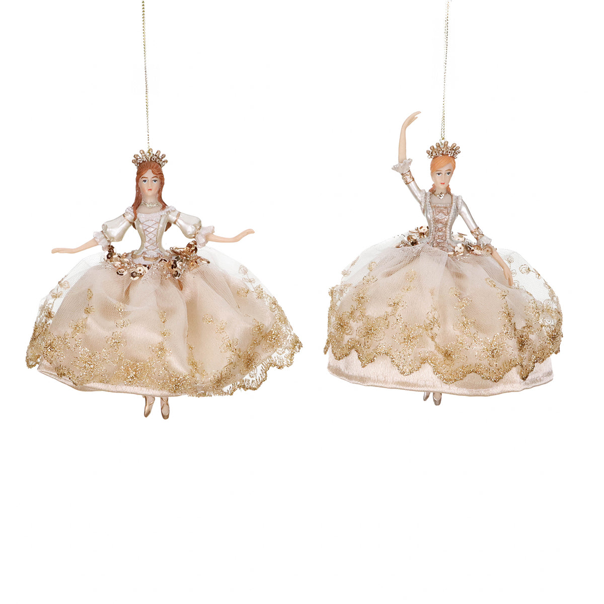 Set 2 ornamente doamne baroce, șampanie/crem/auriu, 18 cm