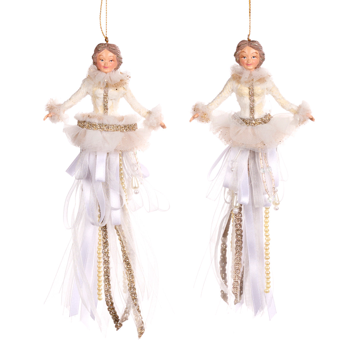 Set 2 ornamente doamne pe ciucure, de agățat, alb, 18 cm