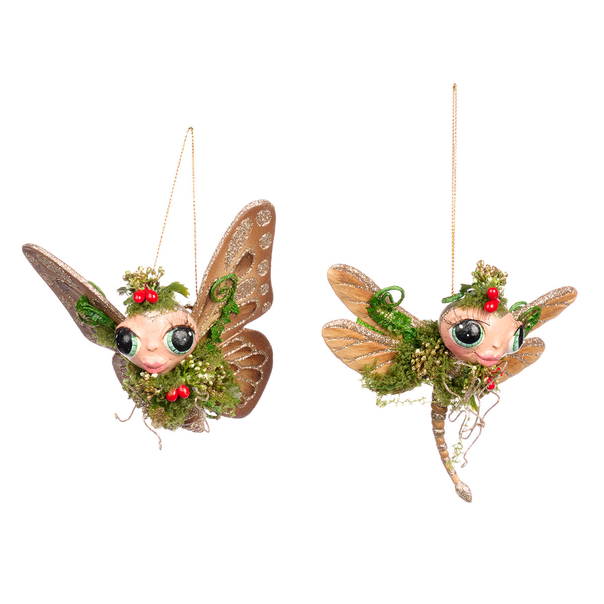 Set 2 ornamente dragon și fluture, maro, 13 cm