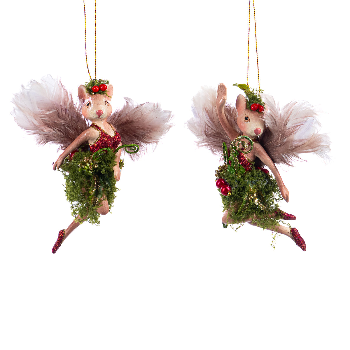 Set 2 ornamente fetițe-șoricel zâne, maro, 13 cm