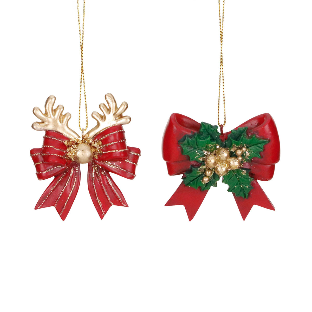 Set 2 ornamente fundițe de Crăciun, roșu/verde/auriu, 6 cm