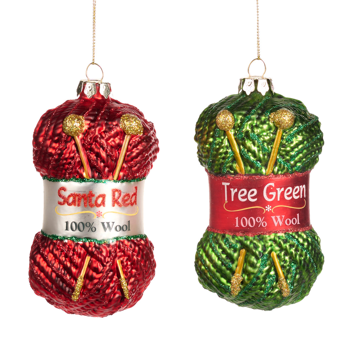 Set 2 ornamente ghem de lână din sticlă, roșu/verde, 12 cm