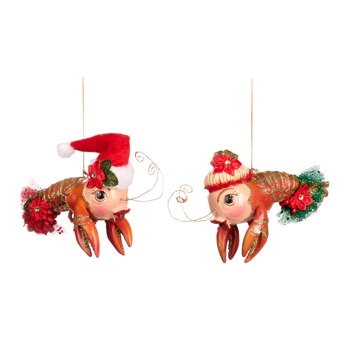 Set 2 ornamente homari de Crăciun, roșu/portocaliu, 13 cm