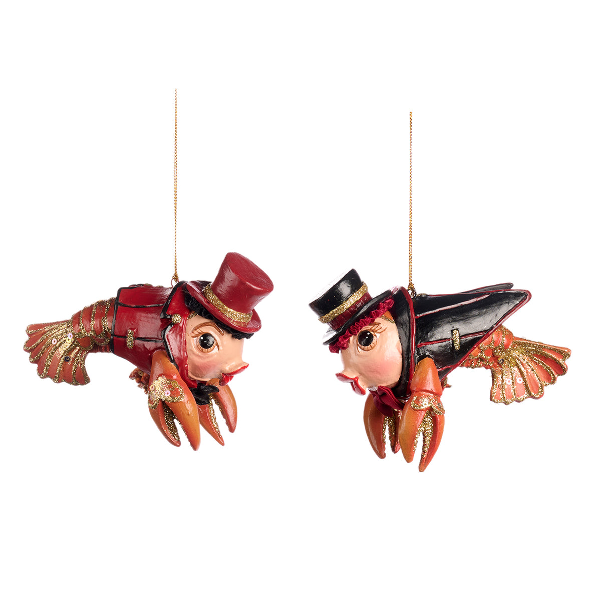Set 2 ornamente homari gentlemani, portocaliu/roșu, 11 cm