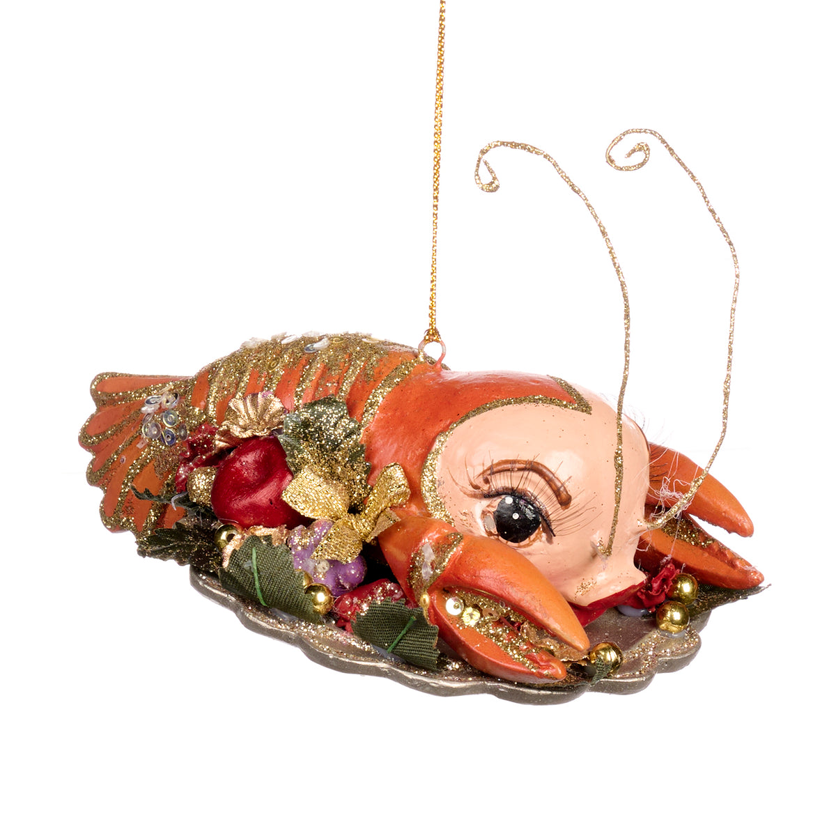 Set 2 ornamente homari pe farfurie, portocaliu, 14 cm