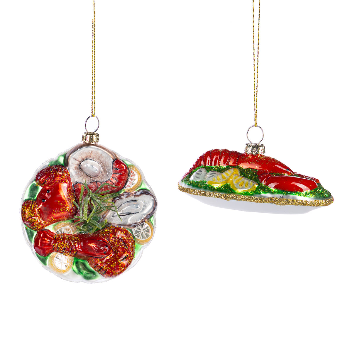 Set 2 ornamente homari și fructe de mare din sticlă, portocaliu/verde, 10 cm