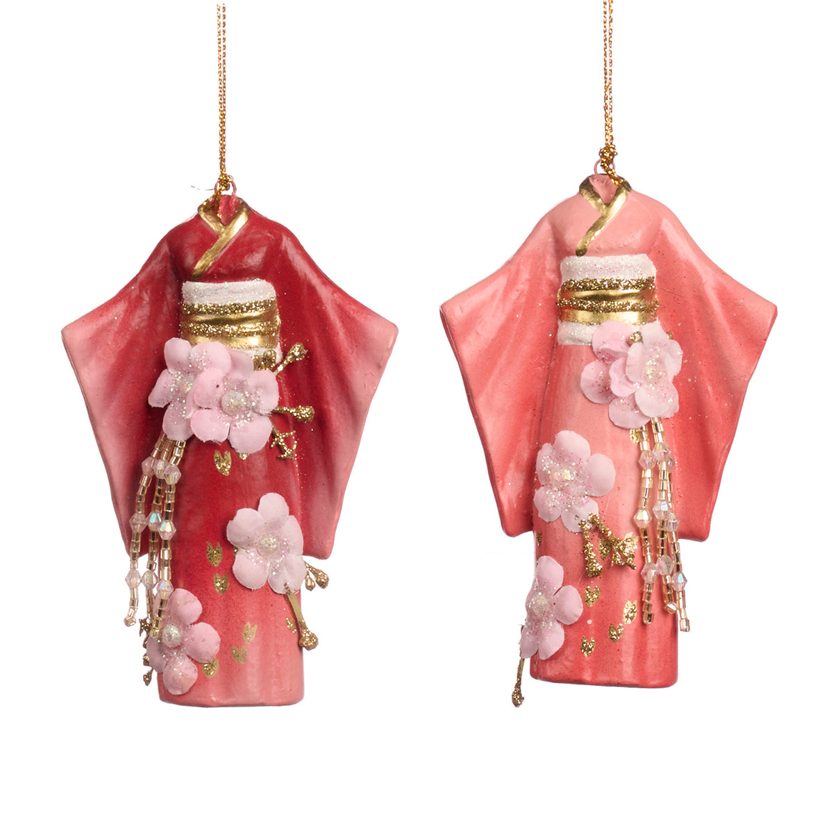 Set 2 ornamente în formă de chimono, roz/roșu, 11 cm