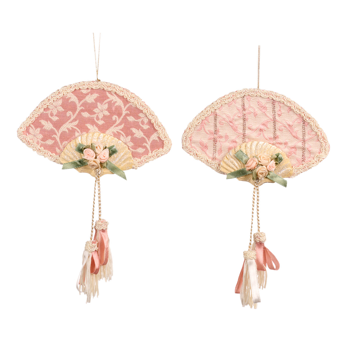 Set 2 ornamente în formă de evantai, roz/verde, 16 cm