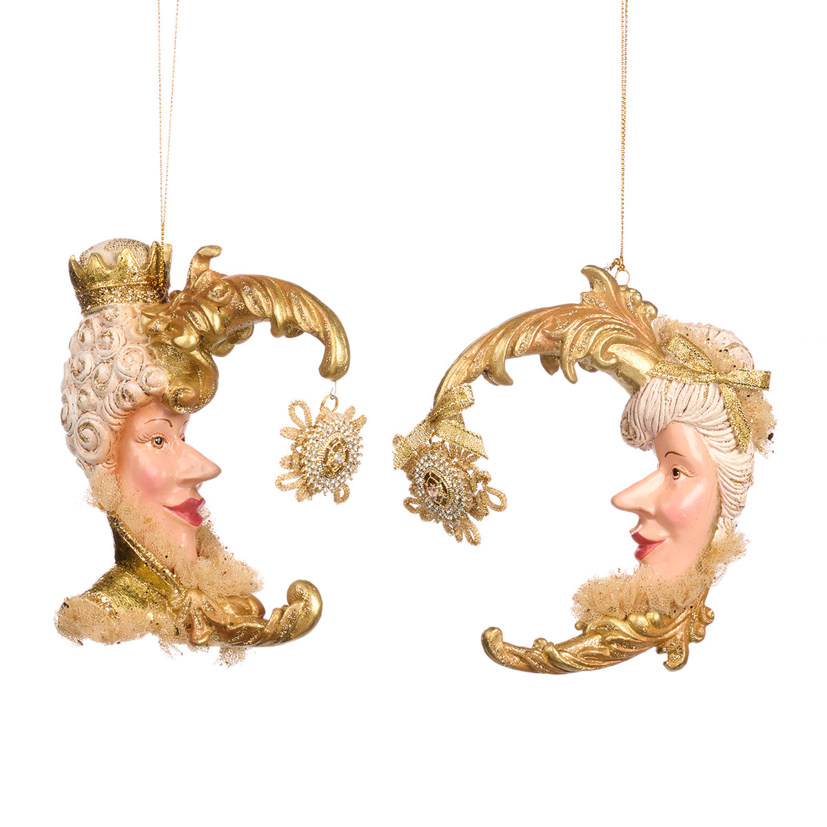 Set 2 ornamente în formă de lună barocă, auriu, 13 cm