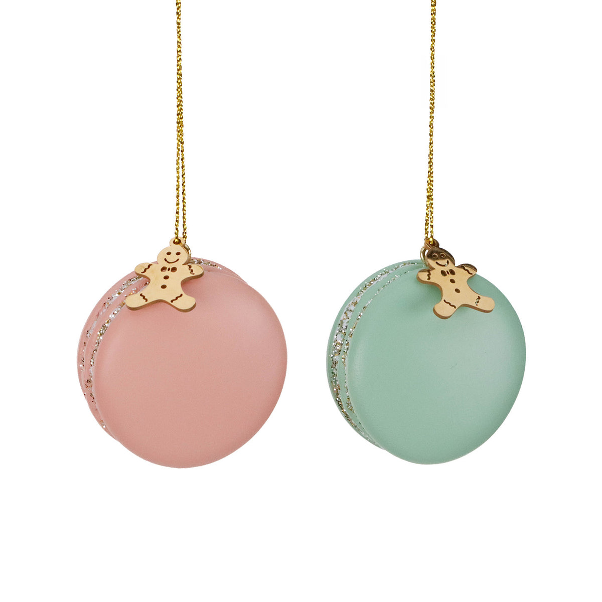 Set 2 ornamente în formă de macaron, roz/verde, 5 cm