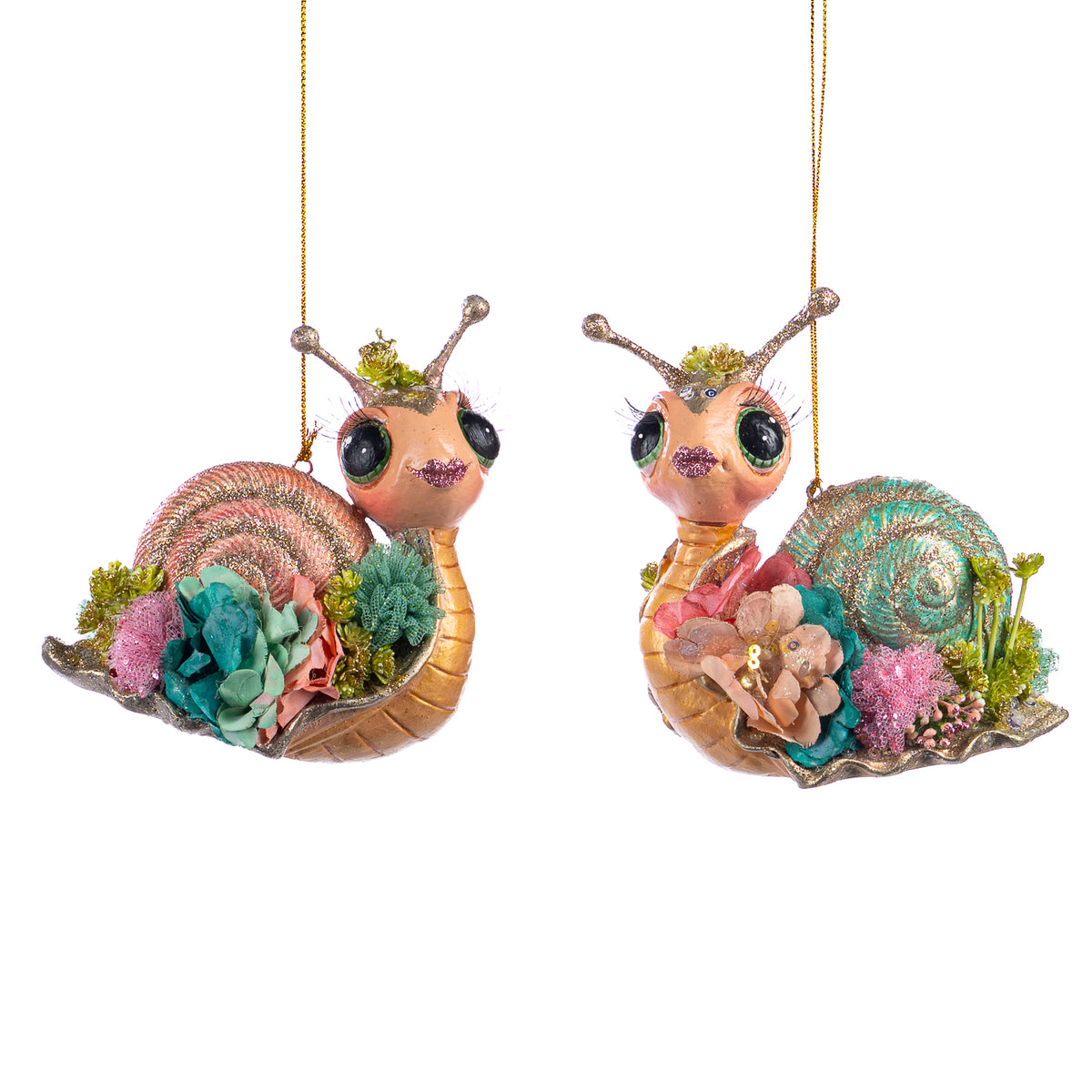 Set 2 ornamente în formă de melci, roz/verde, 20 cm