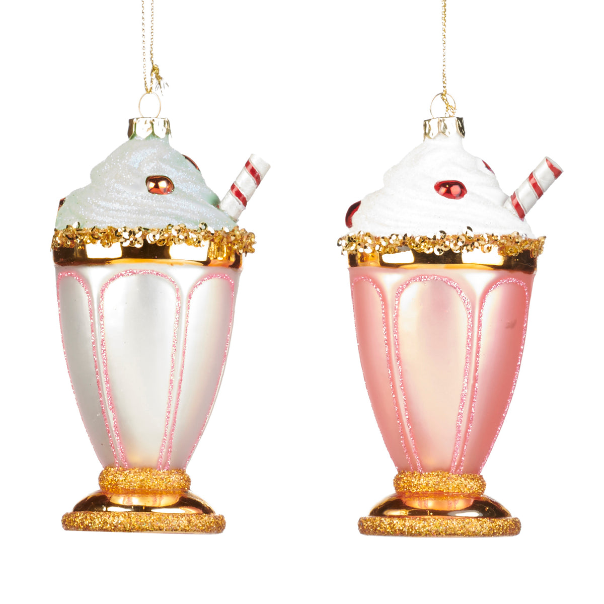 Set 2 ornamente înghețată cu topping din sticlă, roz/verde, 5,5 cm