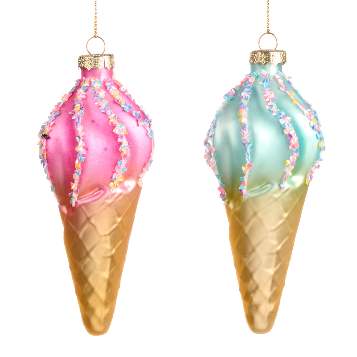 Set 2 ornamente înghețată din sticlă, roz/albastru, 14,5 cm