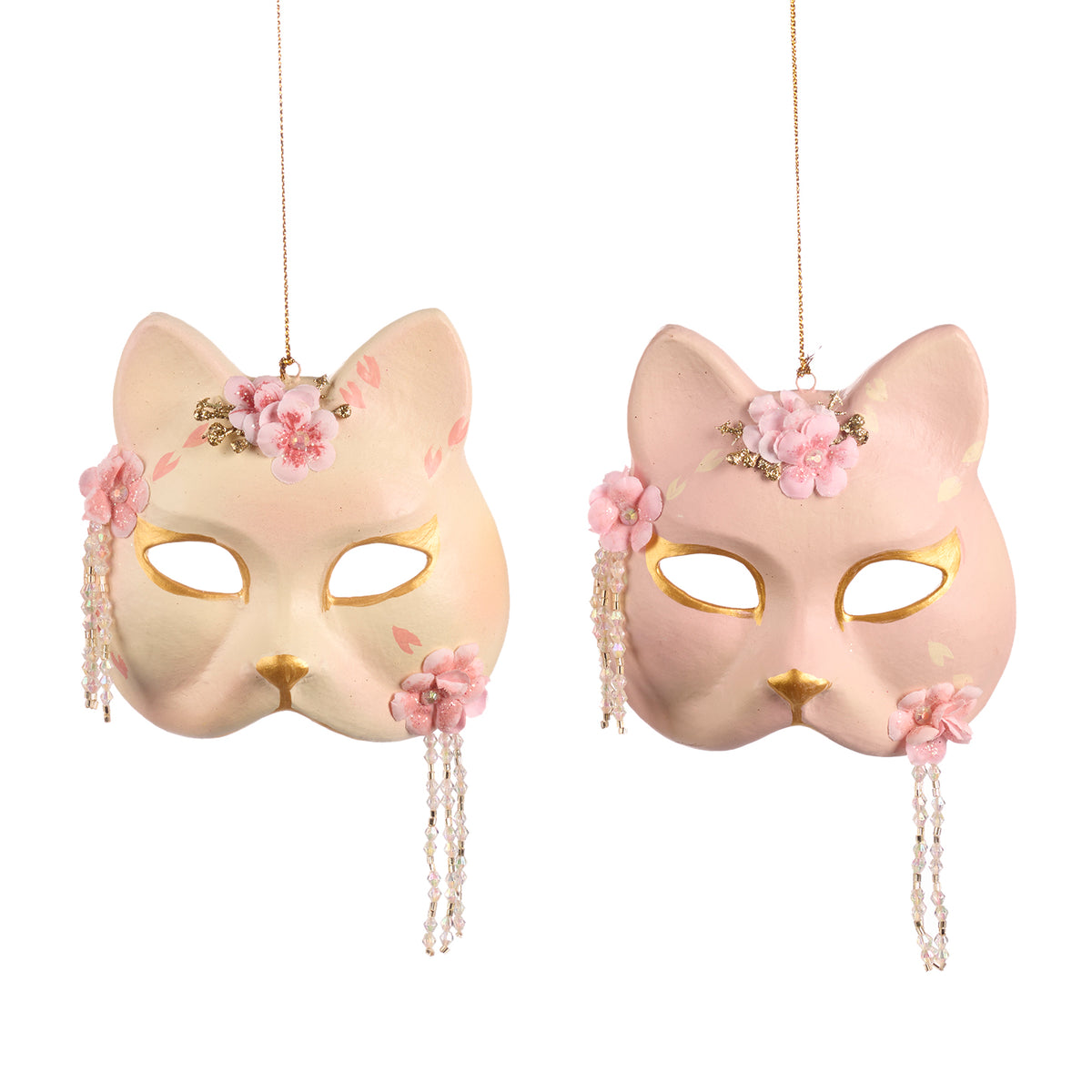 Set 2 ornamente mască de pisică norocoasă, roz/albastru, 12 cm