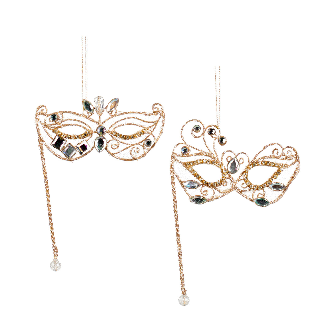 Set 2 ornamente măști din sârmă cu pietre, de agățat, auriu, 16 cm