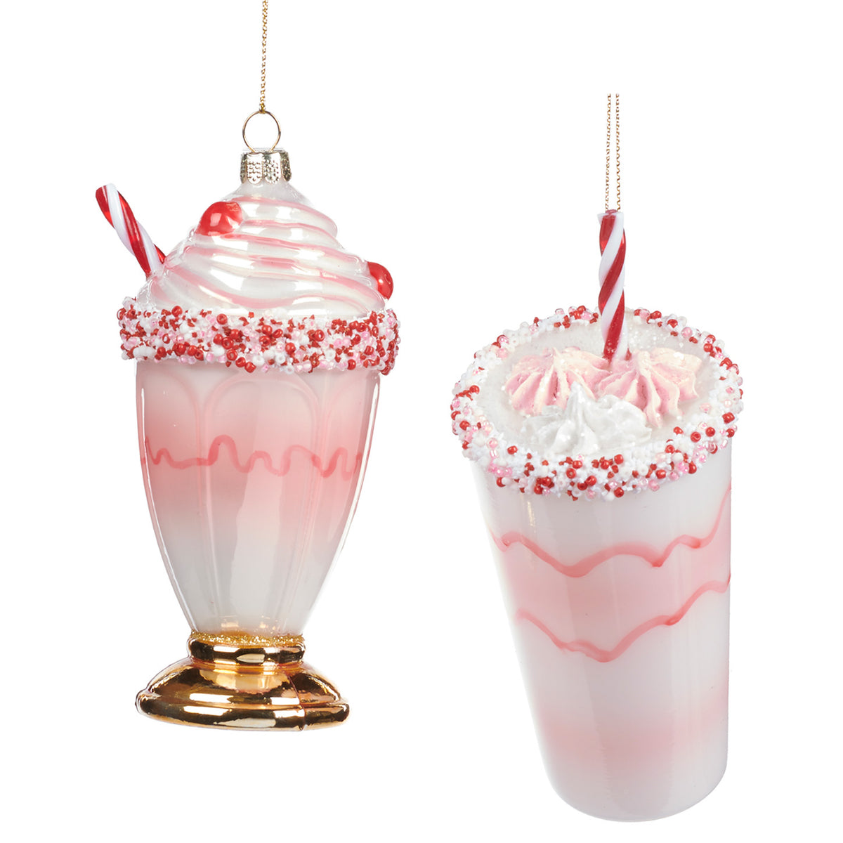 Set 2 ornamente milkshake din sticlă, roz/roșu/alb, 14,5 cm