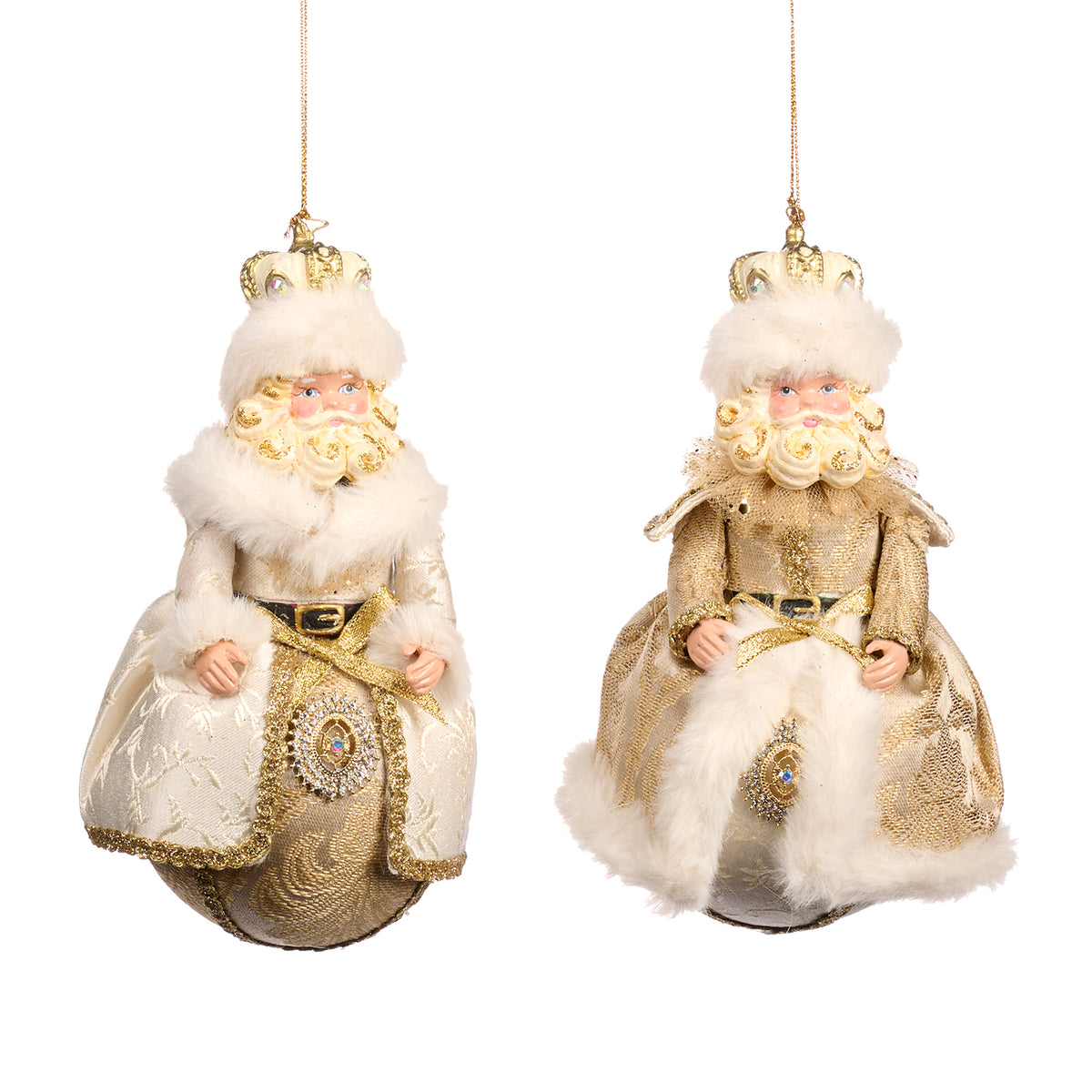 Set 2 ornamente Moș Crăciun baroc pe glob, auriu, 19 cm
