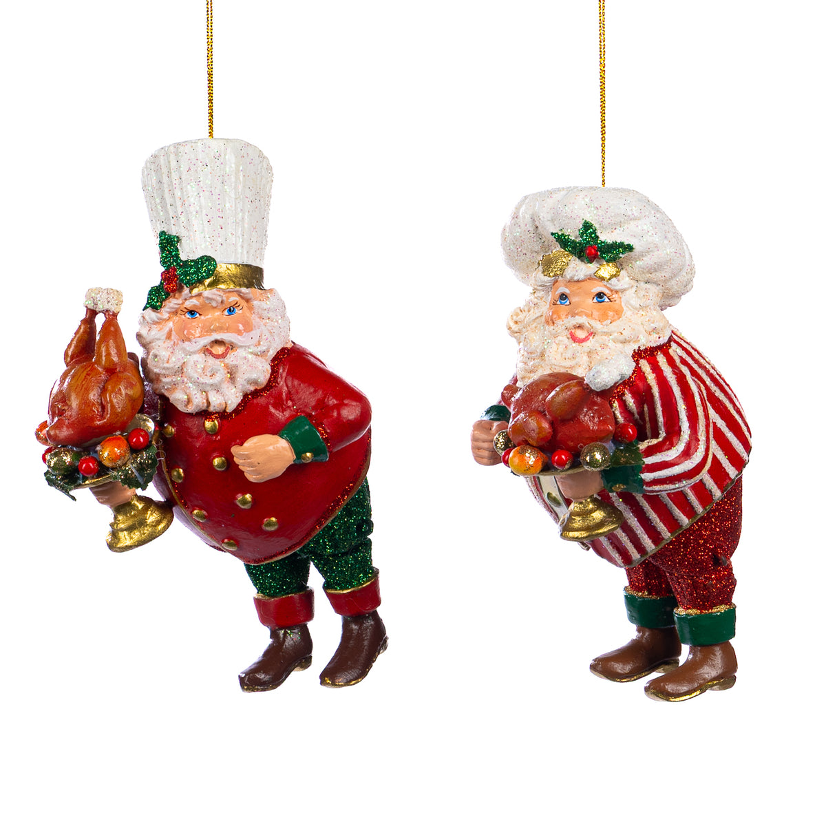 Set 2 ornamente Moș Crăciun bucătar, roșu, 15 cm
