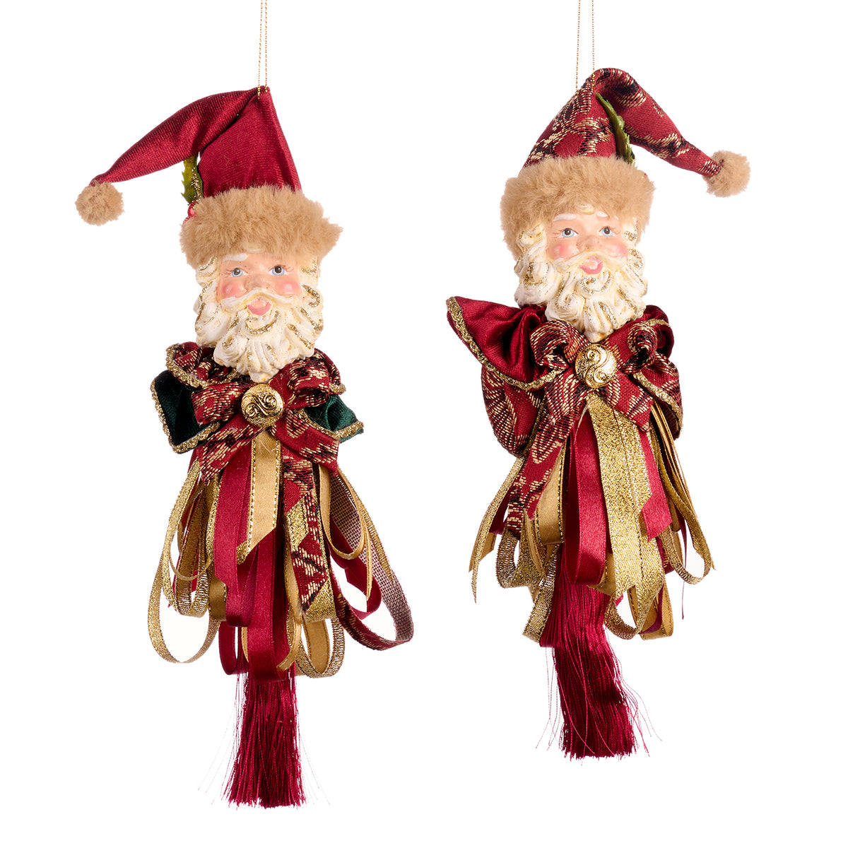 Set 2 ornamente Moș Crăciun cu ciucure, burgund, 22 cm