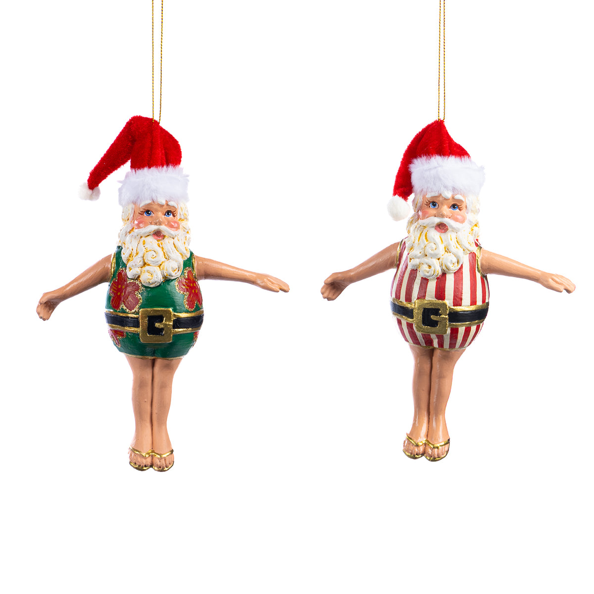 Set 2 ornamente Moș Crăciun în echipament de înot, roșu/verde, 16 cm