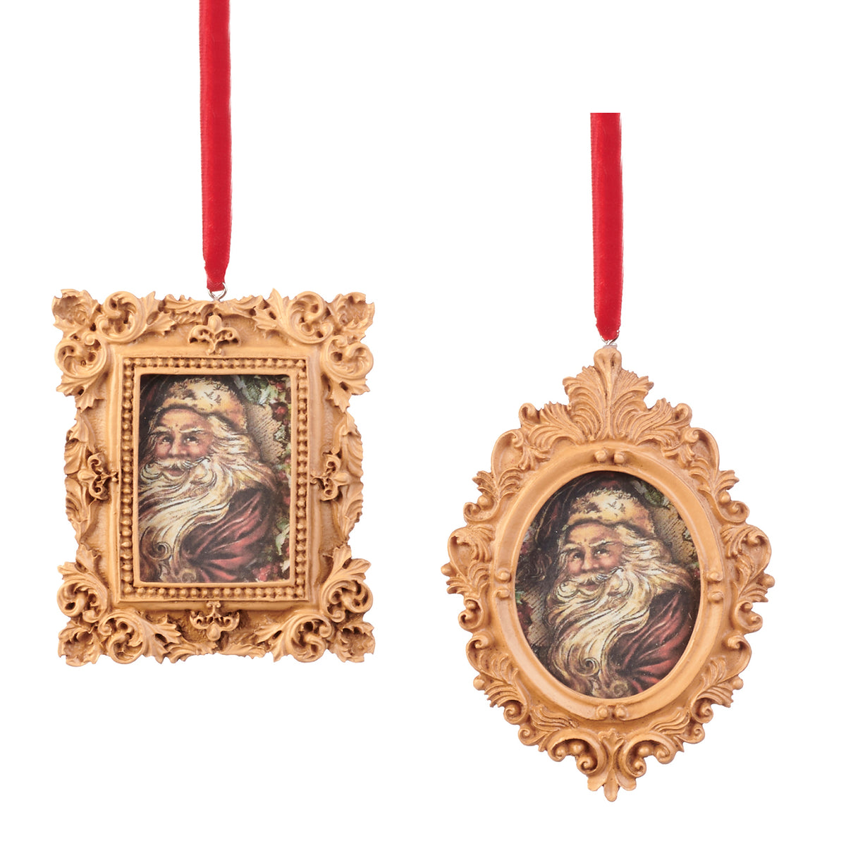 Set 2 ornamente Moș Crăciun în ramă foto, auriu, 11,5 cm