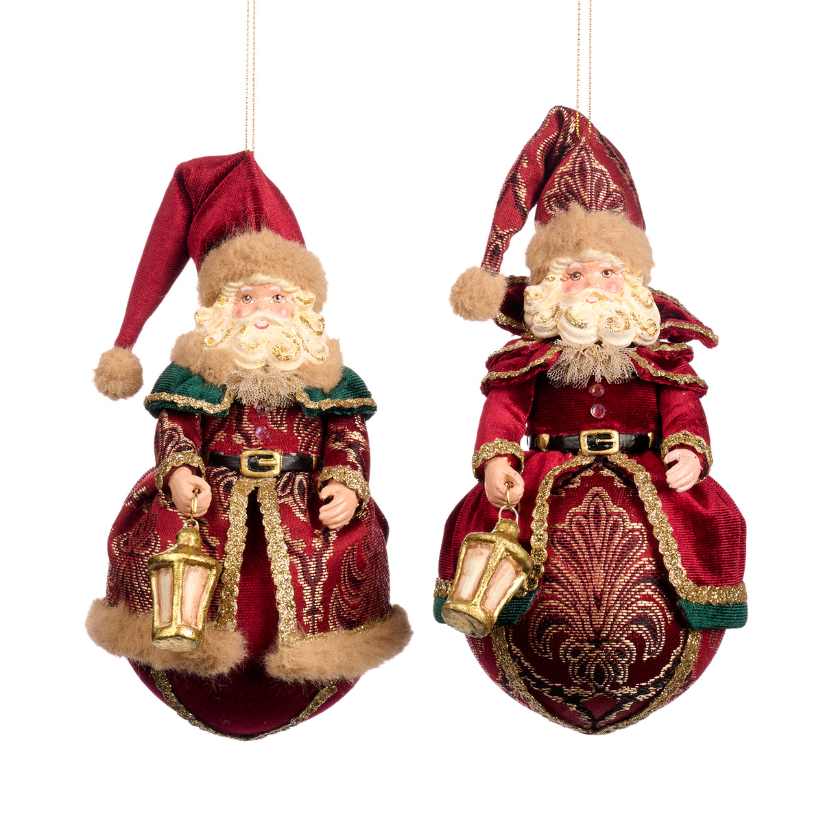 Set 2 ornamente Moș Crăciun pe glob, burgund, 18 cm