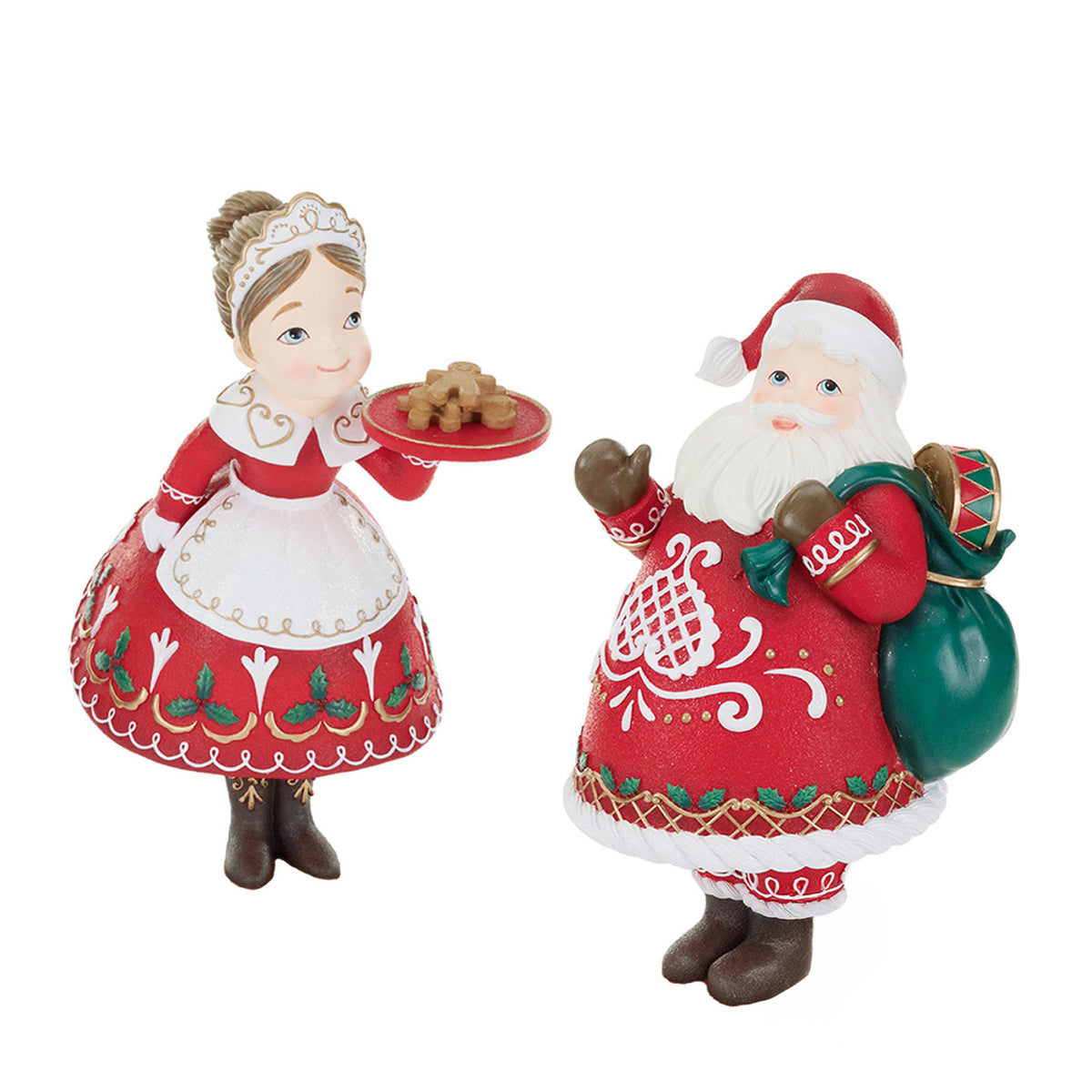 Set 2 ornamente Moș Crăciun și Crăciunița din turtă dulce, roșu, 13,5 cm