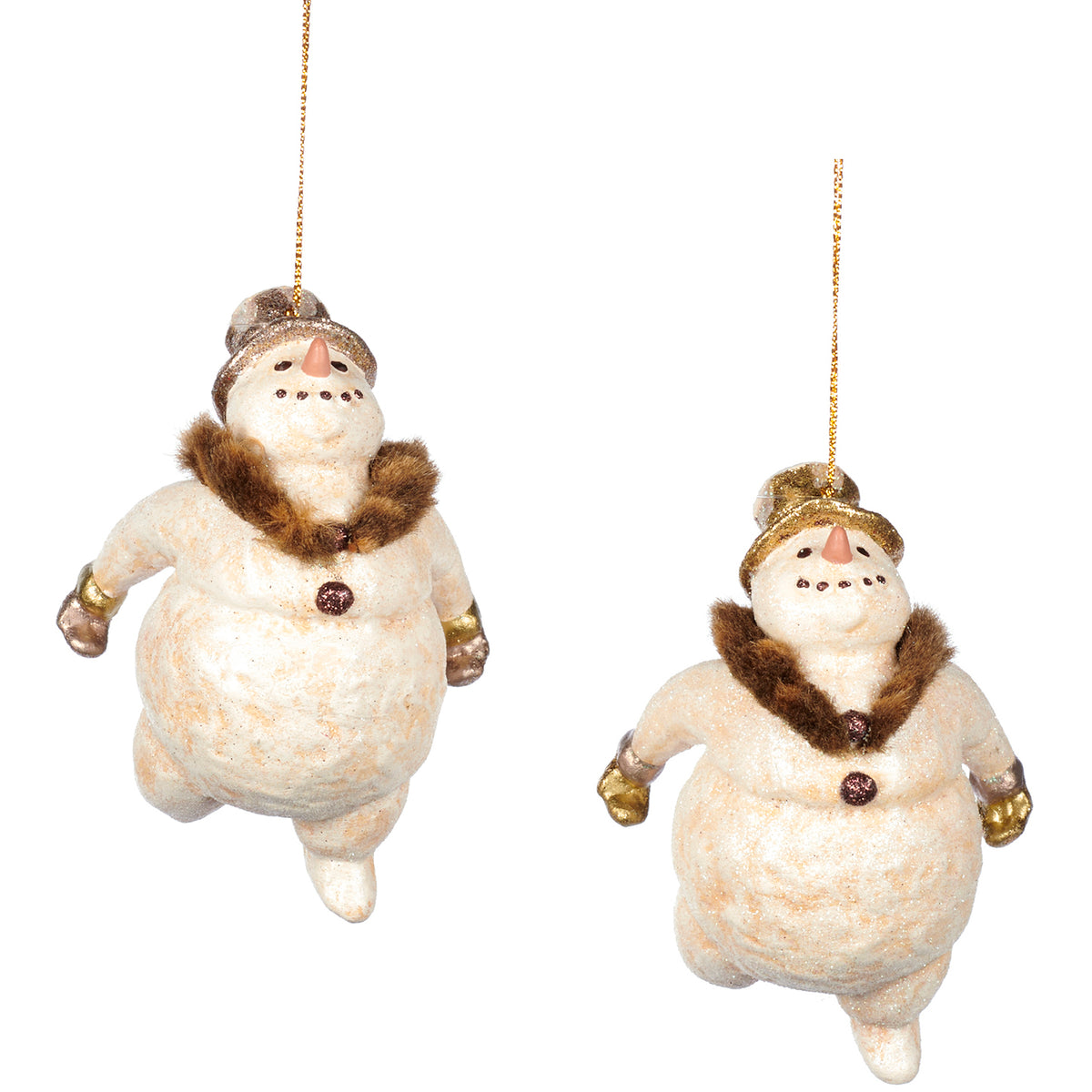 Set 2 ornamente oameni de zăpadă de iarnă, crem/maro, 11,5 cm