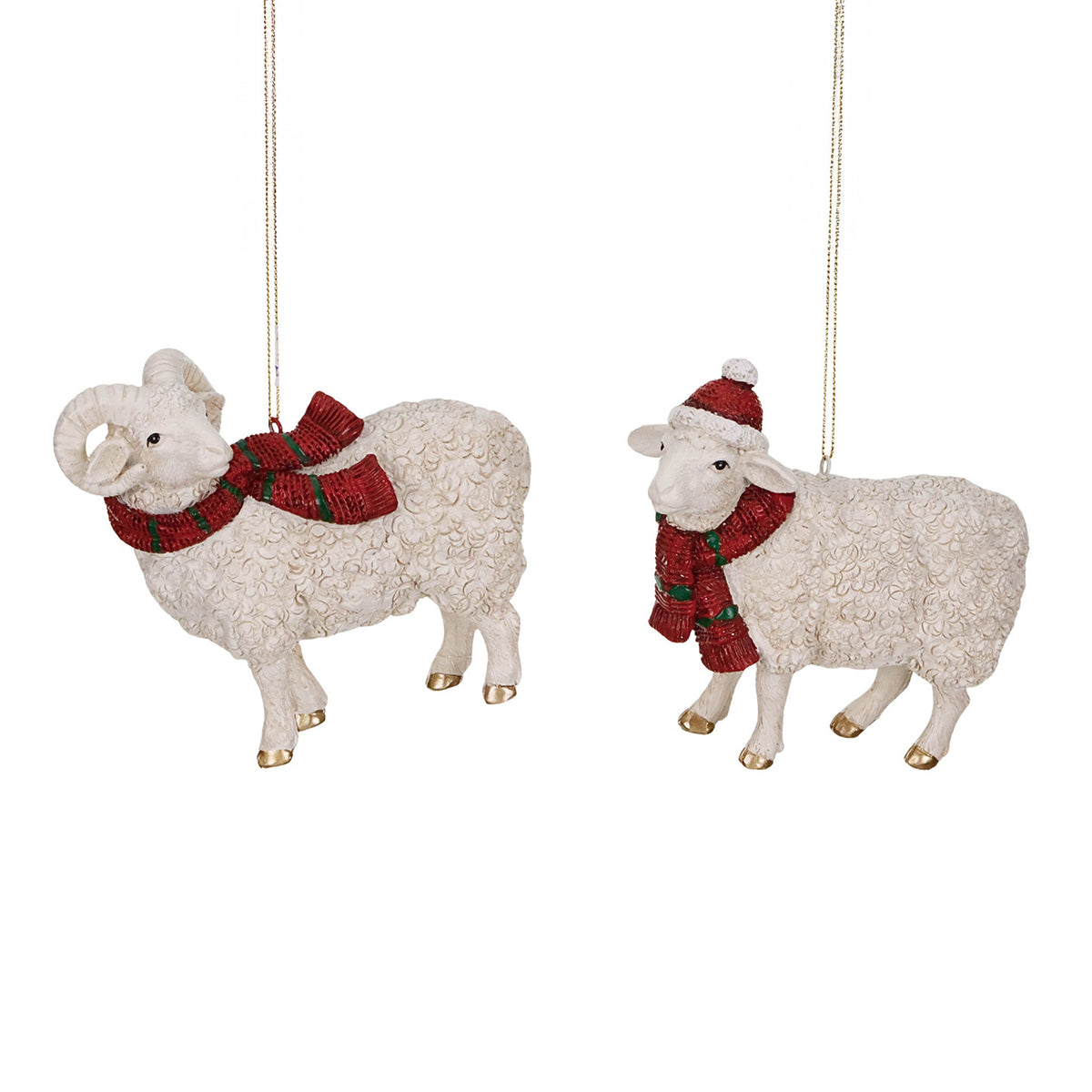 Set 2 ornamente oi de Crăciun, alb/crem/roșu, 11,5 cm