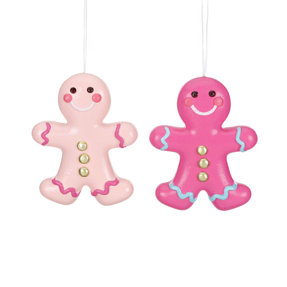 Set 2 ornamente omuleți de turtă dulce cu paiete și sclipici, roz, 20,5 cm