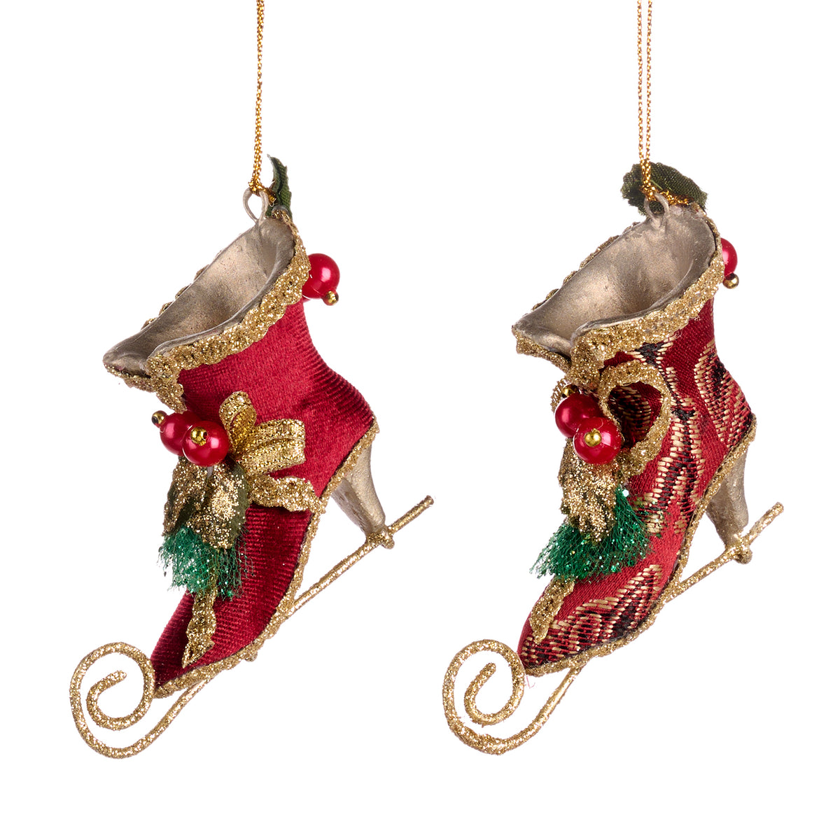 Set 2 ornamente patine de gheață, burgund, 9 cm