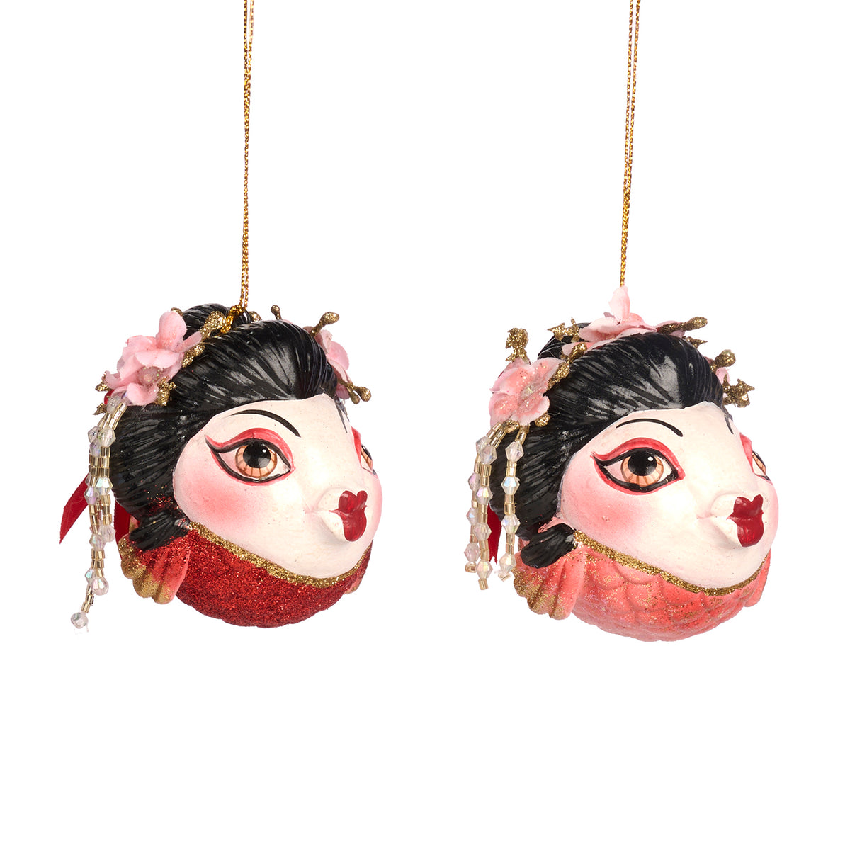 Set 2 ornamente pește-balon gheișă, roșu/negru, 9 cm