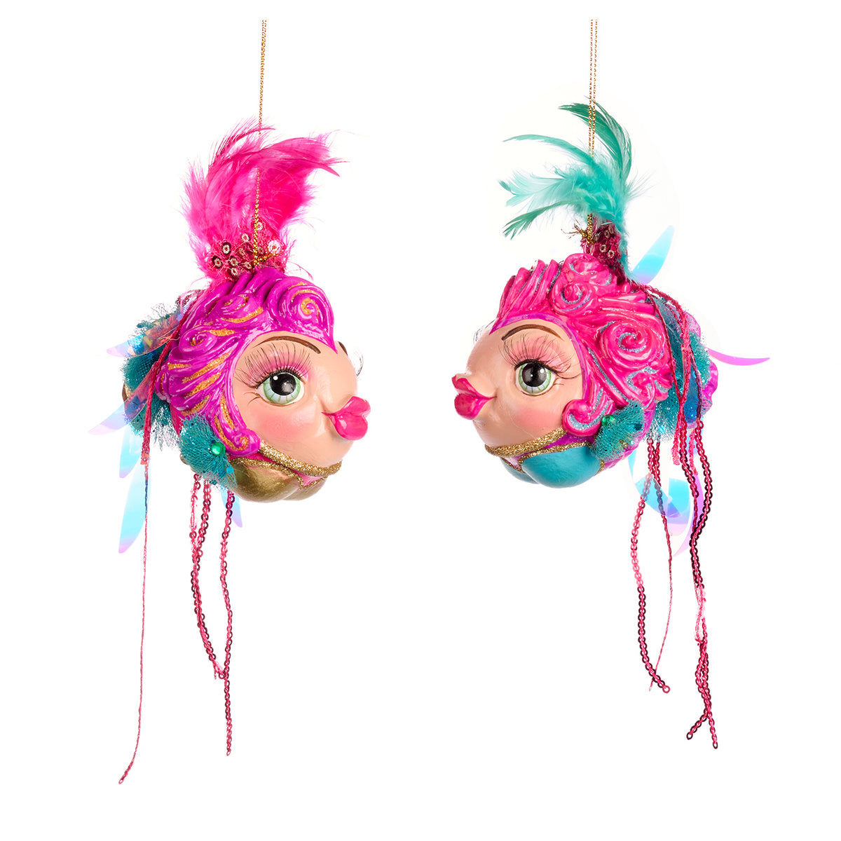 Set 2 ornamente pește-balon, roz/albastru, 12 cm