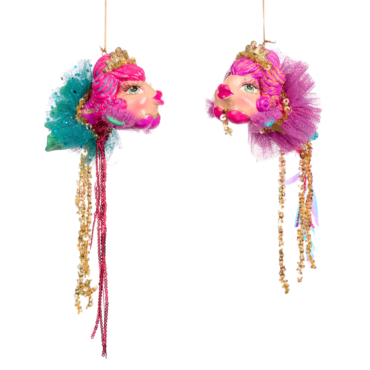 Set 2 ornamente pește cu tiară, roz/albastru, 11 cm