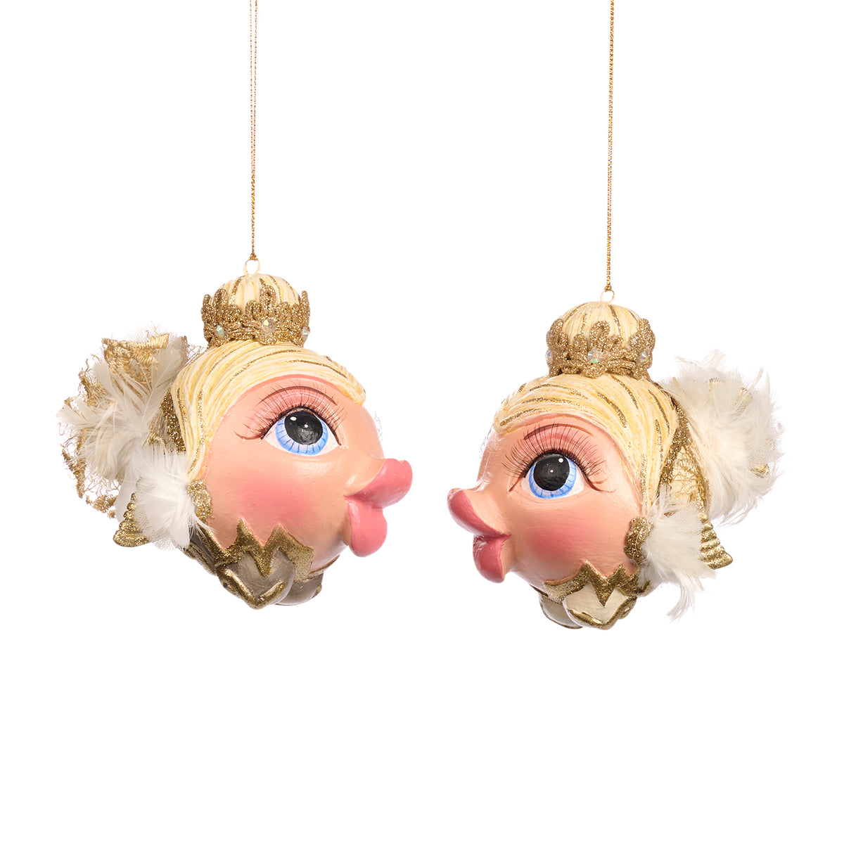 Set 2 ornamente pești-balon în costum de balerină, de agățat, crem, 12,5 cm