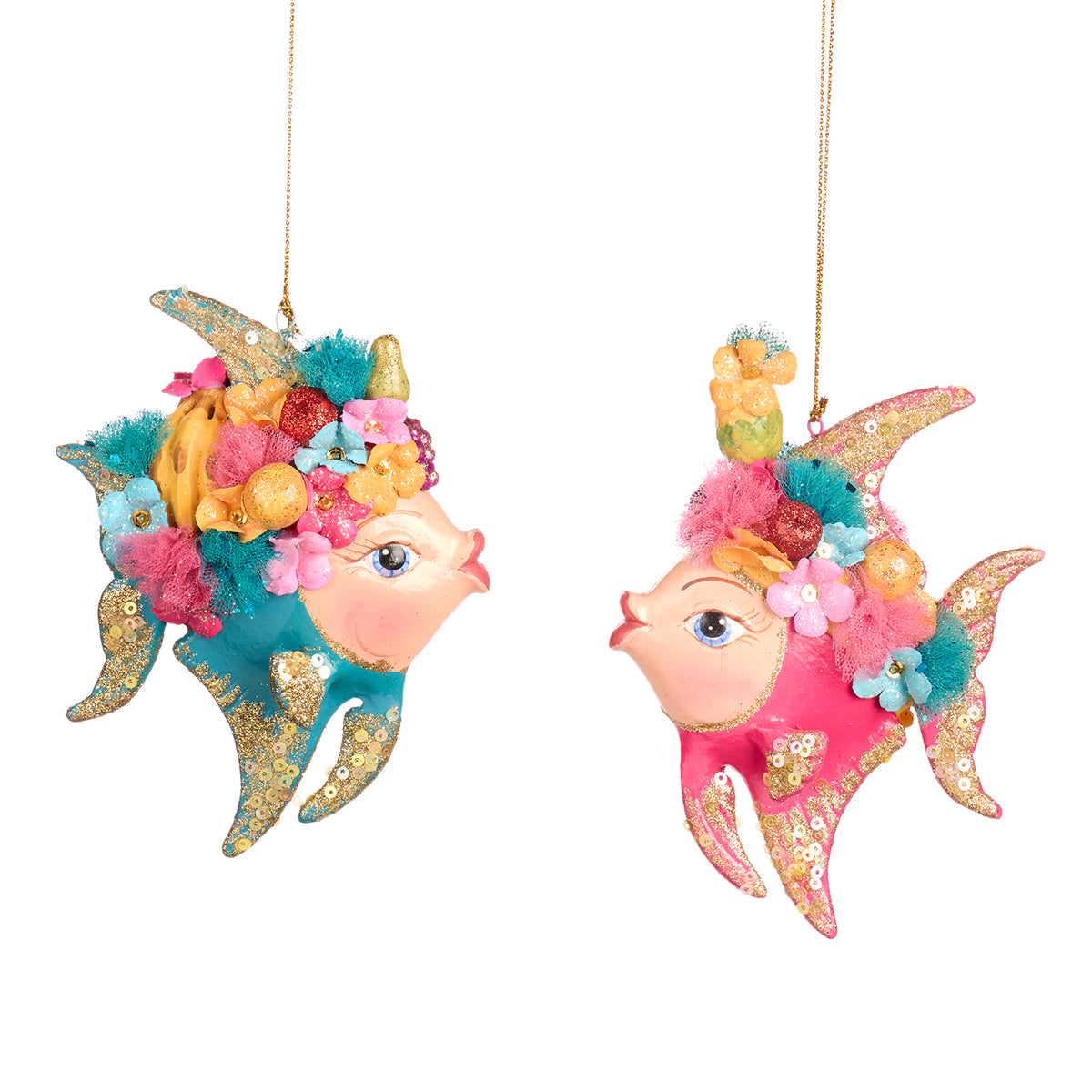 Set 2 ornamente pești-înger tropicali, multicolor, 13 cm
