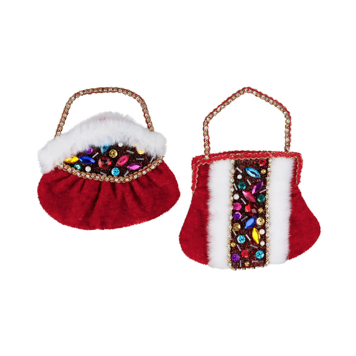 Set 2 ornamente poșete funky de Crăciun din textil, roșu/alb, 20 cm
