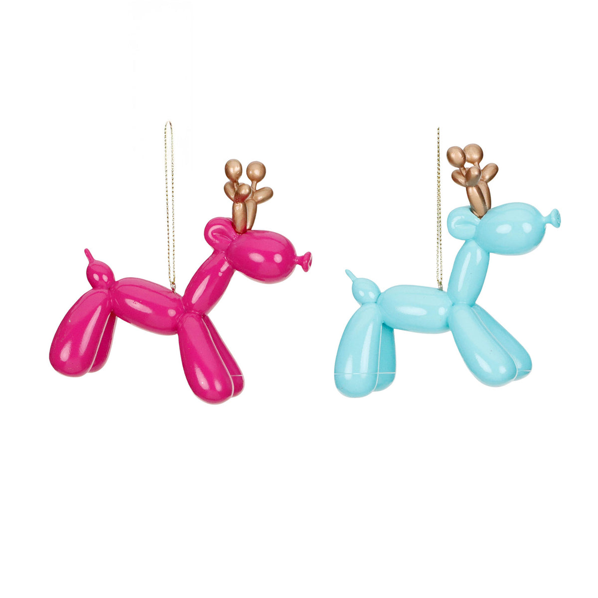 Set 2 ornamente reni din baloane modelate, albastru/roz, 10 cm