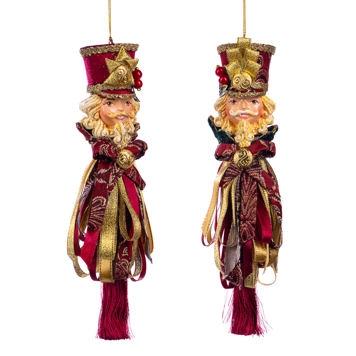 Set 2 ornamente spărgător de nuci cu ciucure, burgund, 7 cm