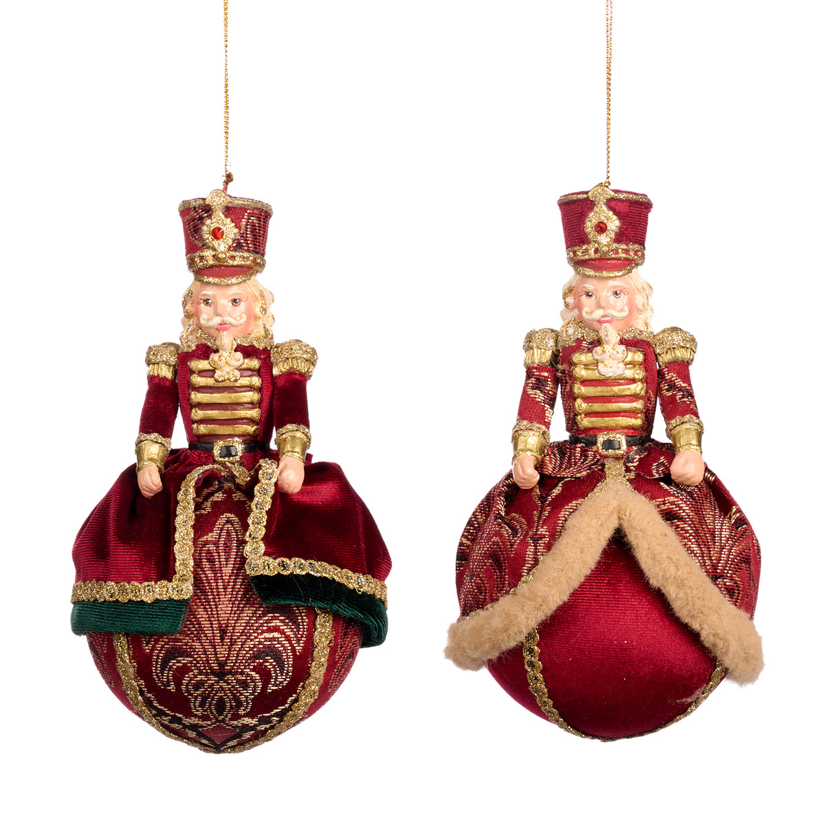 Set 2 ornamente spărgător de nuci pe glob, burgund, 18 cm