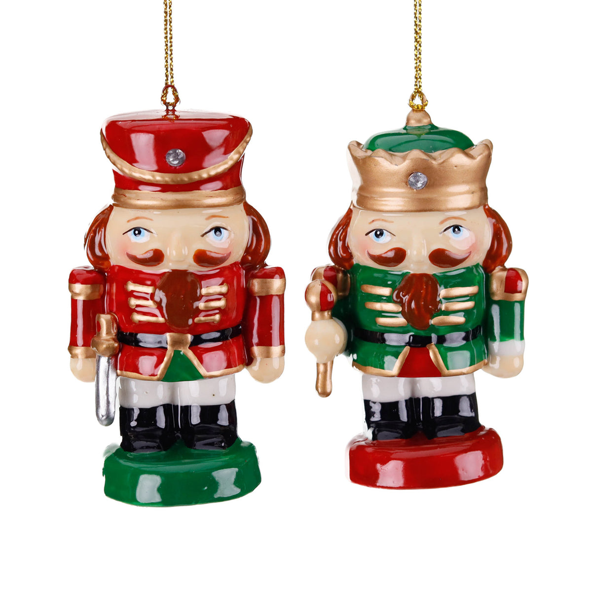 Set 2 ornamente spărgători de nuci din porțelan, verde/roșu, 8 cm
