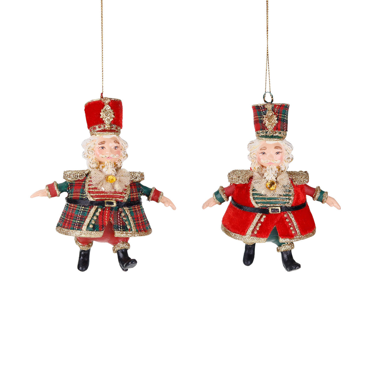 Set 2 ornamente spărgători de nuci durdulii în carouri tartan, roșu/verde, 12,5 cm