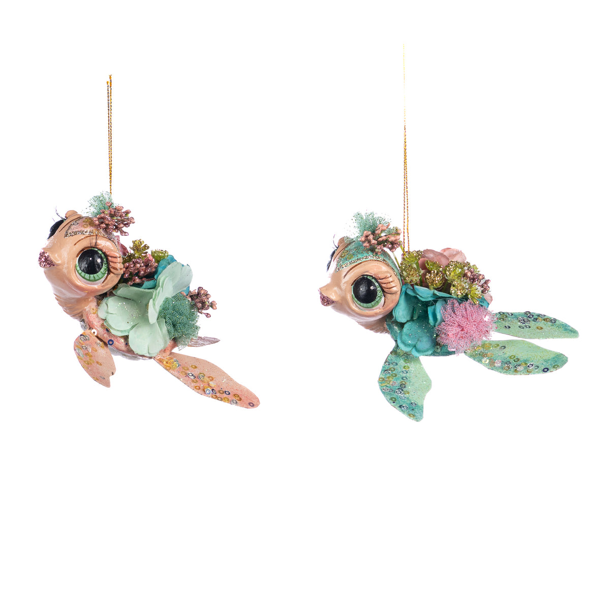 Set 2 ornamente țestoase mici, verde/roz, 14 cm