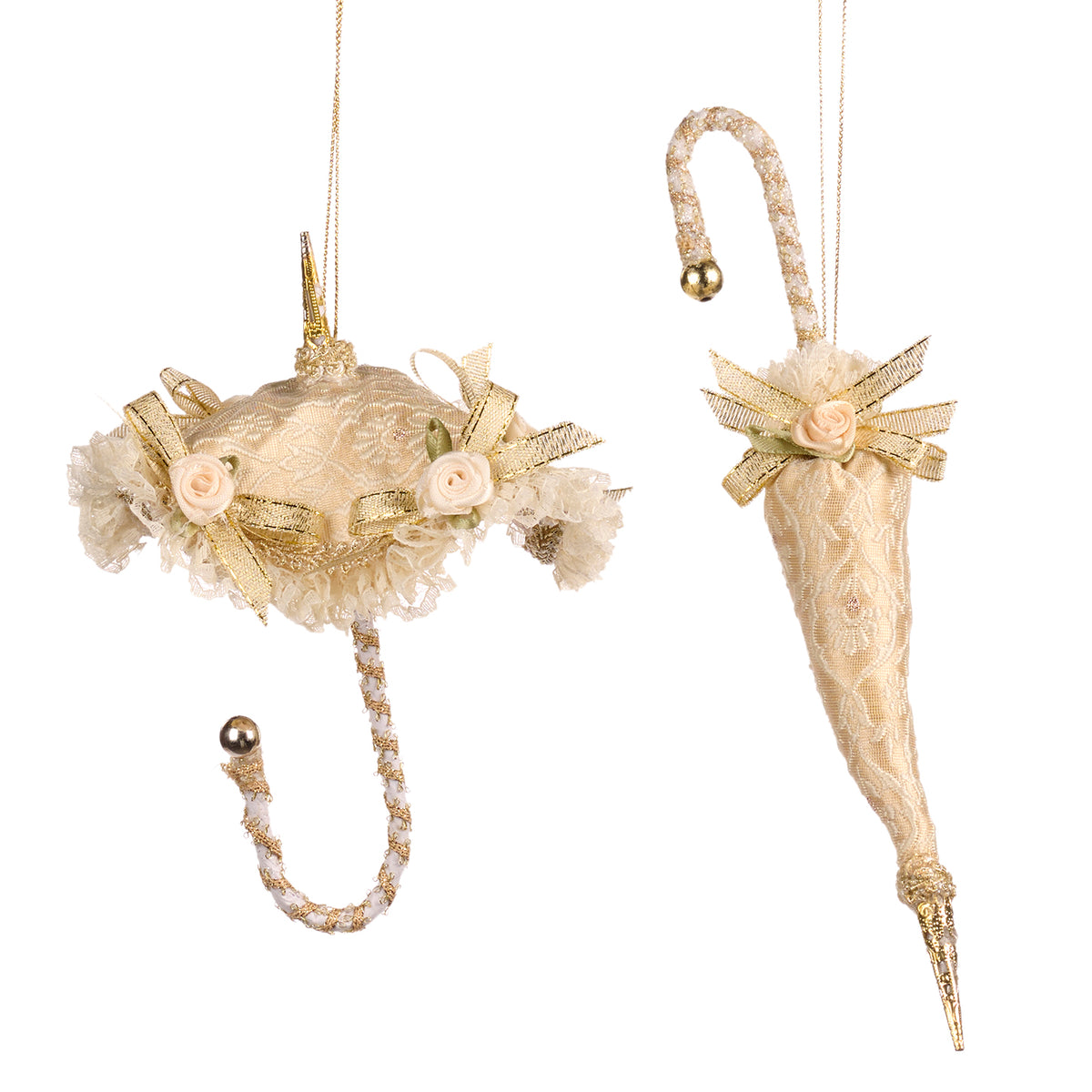 Set 2 ornamente umbrele, de agățat, auriu, 20 cm