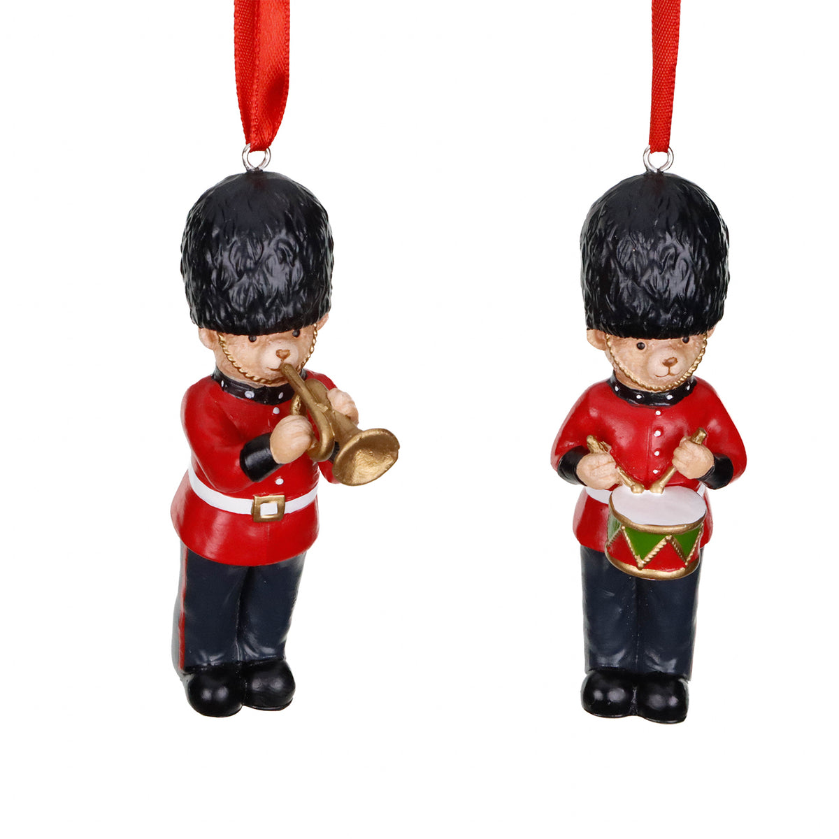 Set 2 ornamente urși de gardă regală, roșu/negru, 11 cm