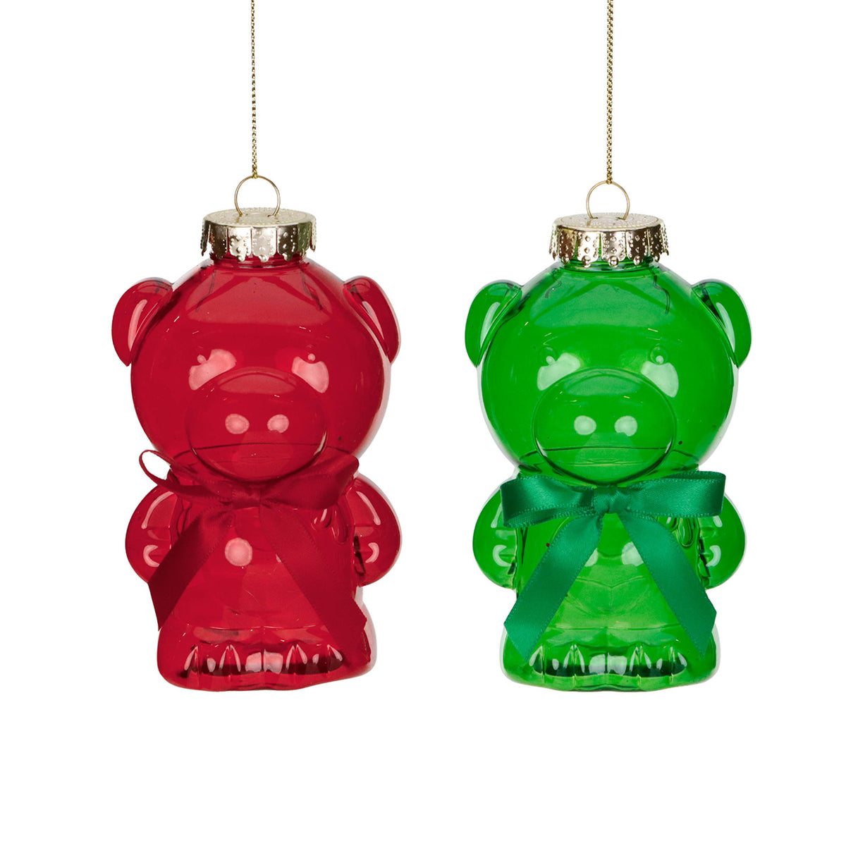 Set 2 ornamente ursuleți de Crăciun cu fundă, roșu/verde, 11 cm