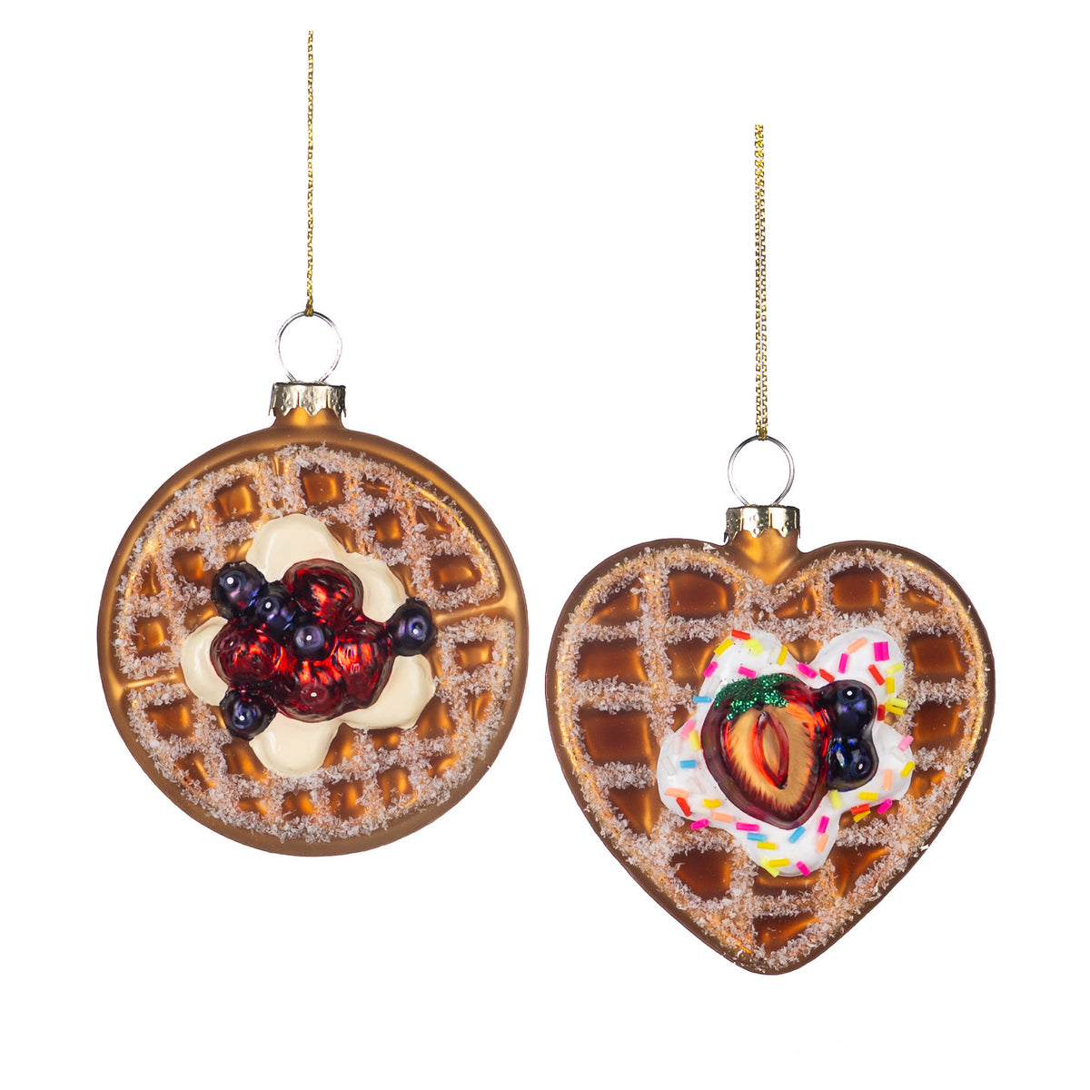 Set 2 ornamente vafe cu fructe din sticlă, maro/roșu, 9 cm