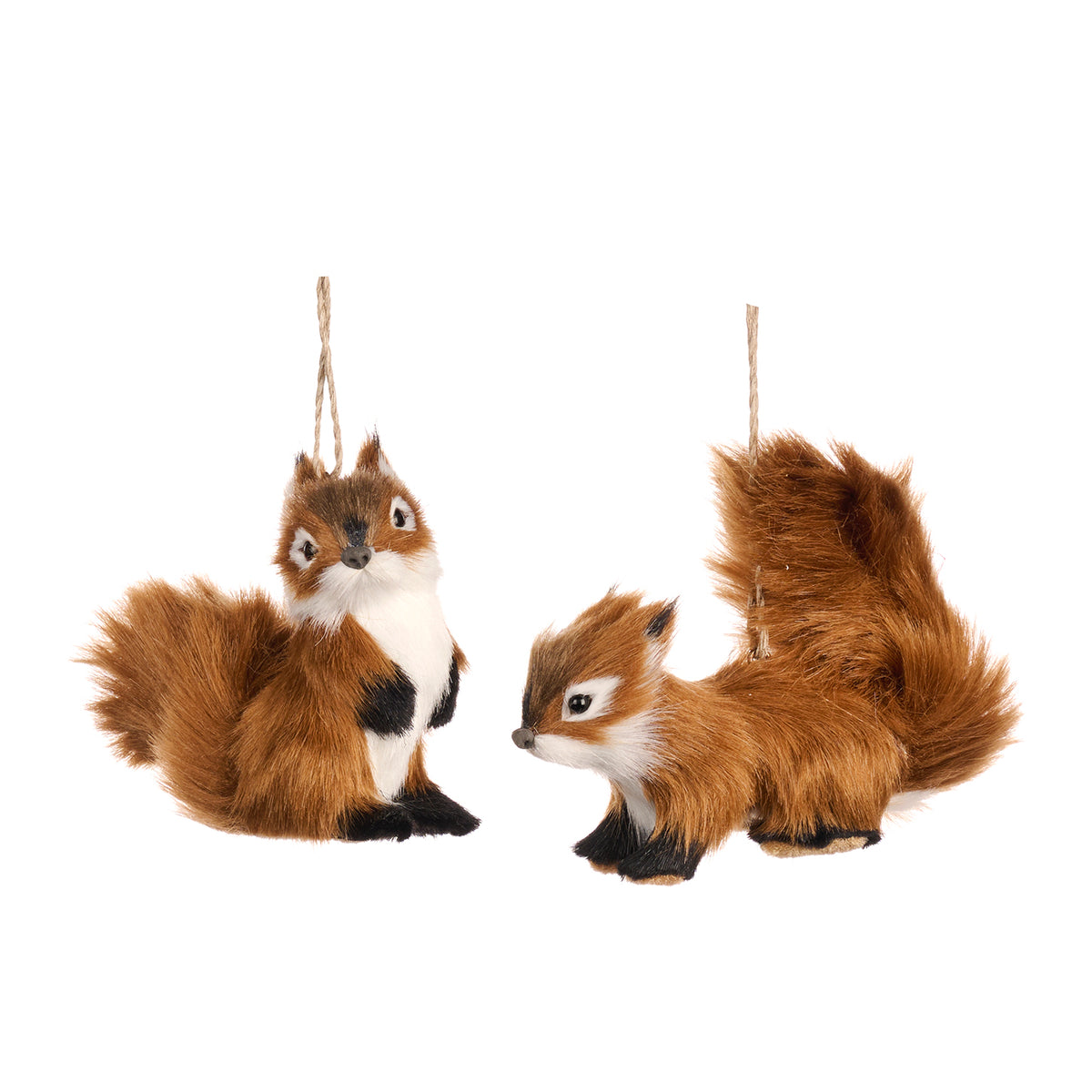 Set 2 ornamente veverițe din blăniță, maro/alb, 10 cm
