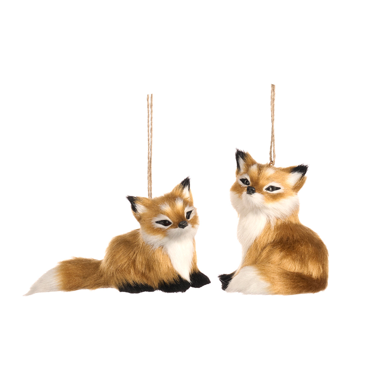 Set 2 ornamente vulpi din blăniță, maro/alb, 14 cm