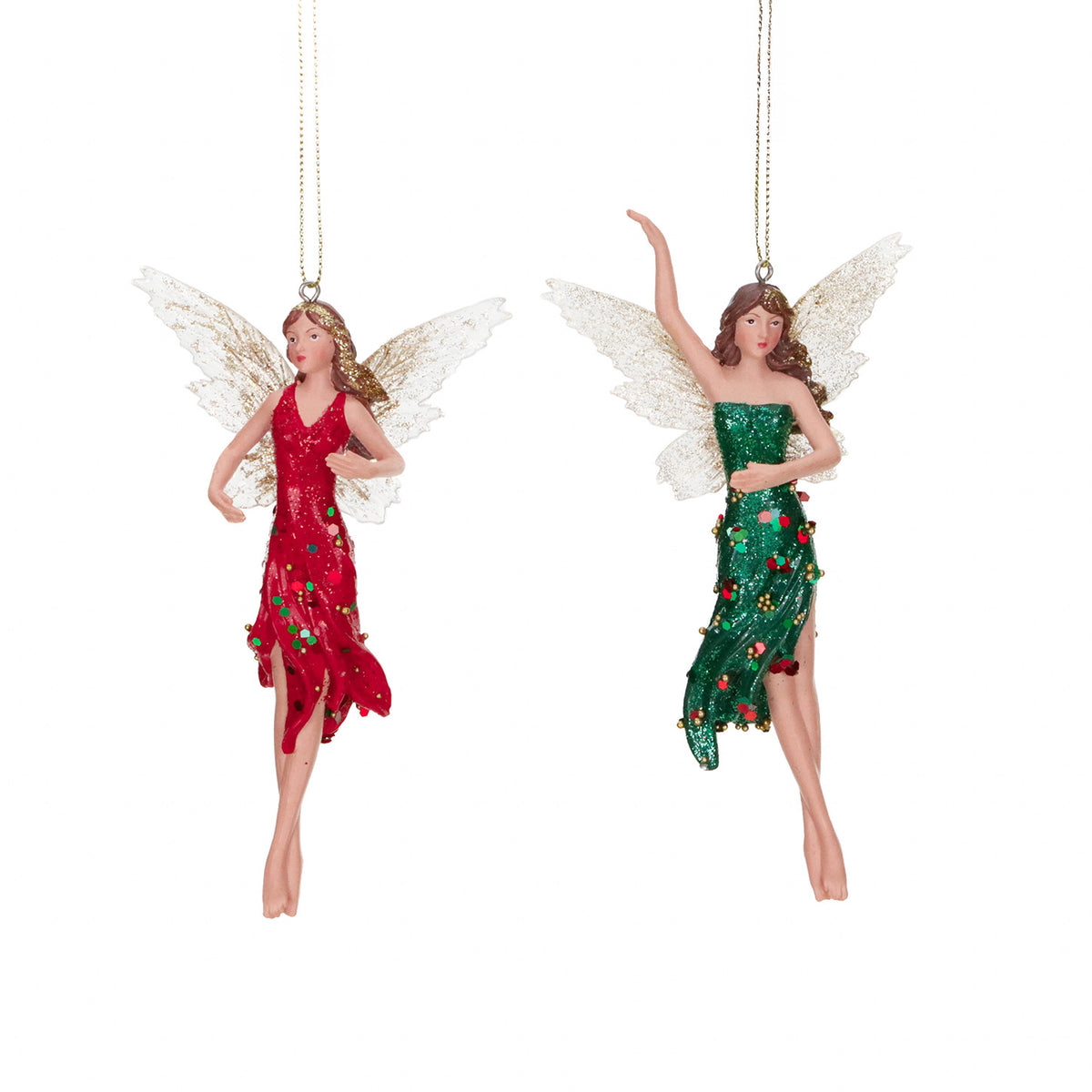 Set 2 ornamente zâne de pădure cu mărgele, roșu/verde, 17 cm